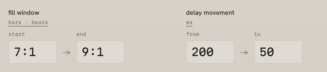 roll's fill window, where it starts and ends, and its delay movement, from 200 to 50 milliseconds.